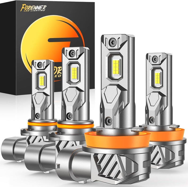 forenner H11 9005 Light Bulbs Combo, 10000LM Ultra Brightness 6500K Cool White, H11/H9/H8 9005/HB3 Fog light Bulbs Kits, 1:1 Mini Size, Back Up Light Assemblies, Play-N-Plug, Pack of 4 - Image 1